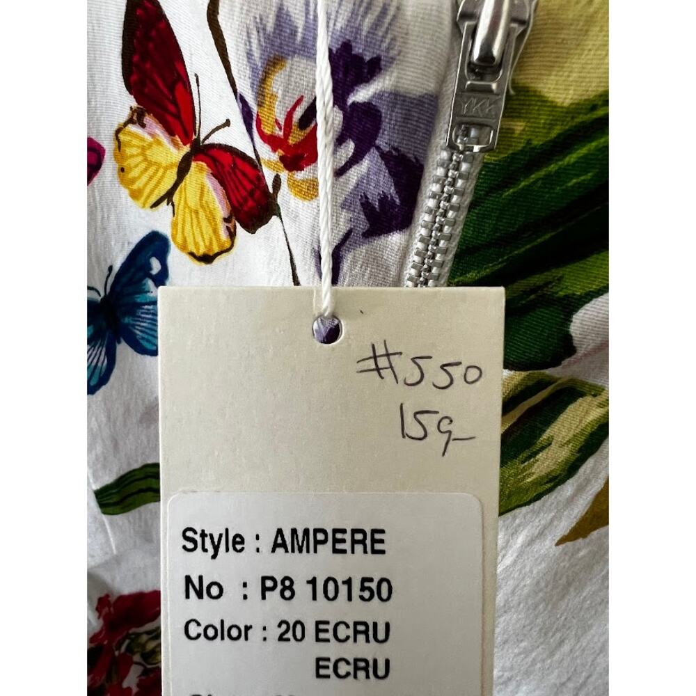 NEW! Derhy Floral Fit & Flare Dress M White Tropical Garden Cotton Sleeveless - Picture 7 of 9